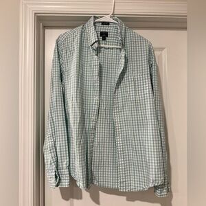 J. Crew Light Green and White Checkered Shirt